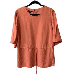 Alfani Pullover Top 3/4 Sleeve Draw String Waist Linen Blend NWT Sz L